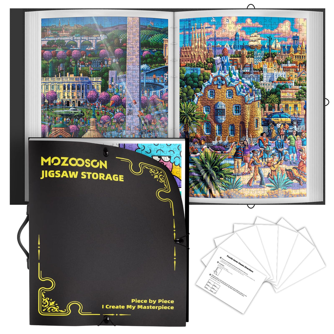 MOZOOSON Puzzle Aufbewahrungsmappe, Puzzlemappe 500 Teile, Puzzle Organizer mit 25 Taschen, Staubdic