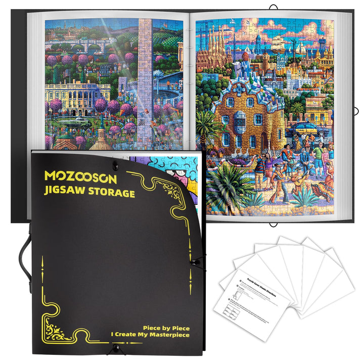 MOZOOSON Puzzle Aufbewahrungsmappe, Puzzlemappe 500 Teile, Puzzle Organizer mit 25 Taschen, Staubdic