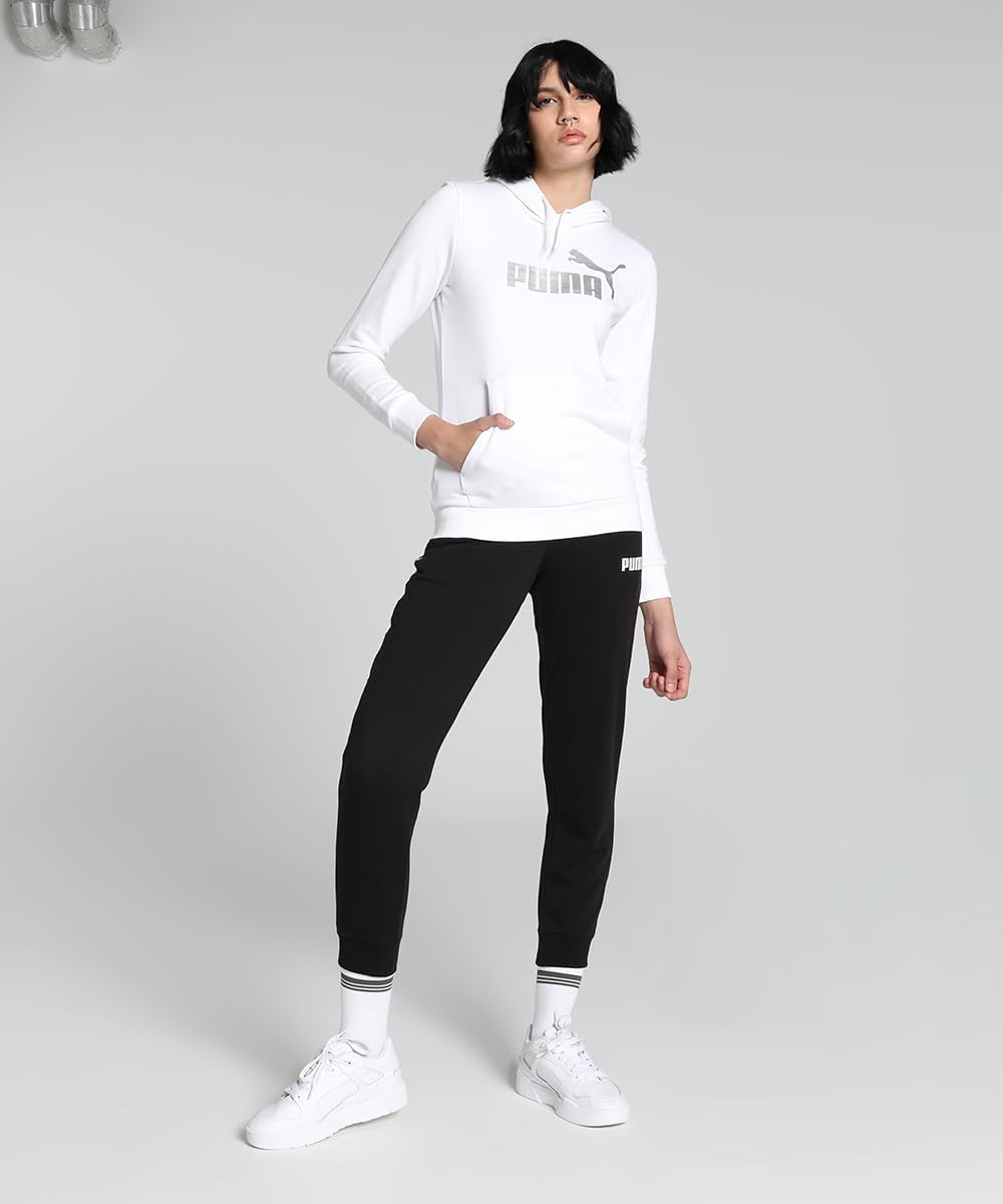 PUMA Damen Ess Logo Hoodie Tr Sweatshirt XS Puma Weiss/Silbermetallic, XS Puma Weiss/Silbermetallic