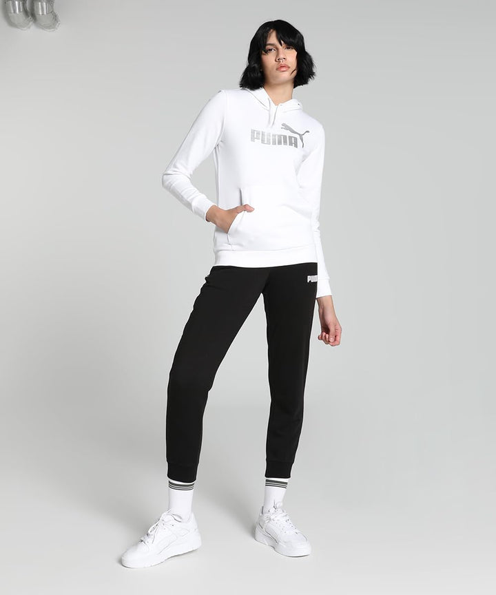 PUMA Damen Ess Logo Hoodie Tr Sweatshirt XS Puma Weiss/Silbermetallic, XS Puma Weiss/Silbermetallic