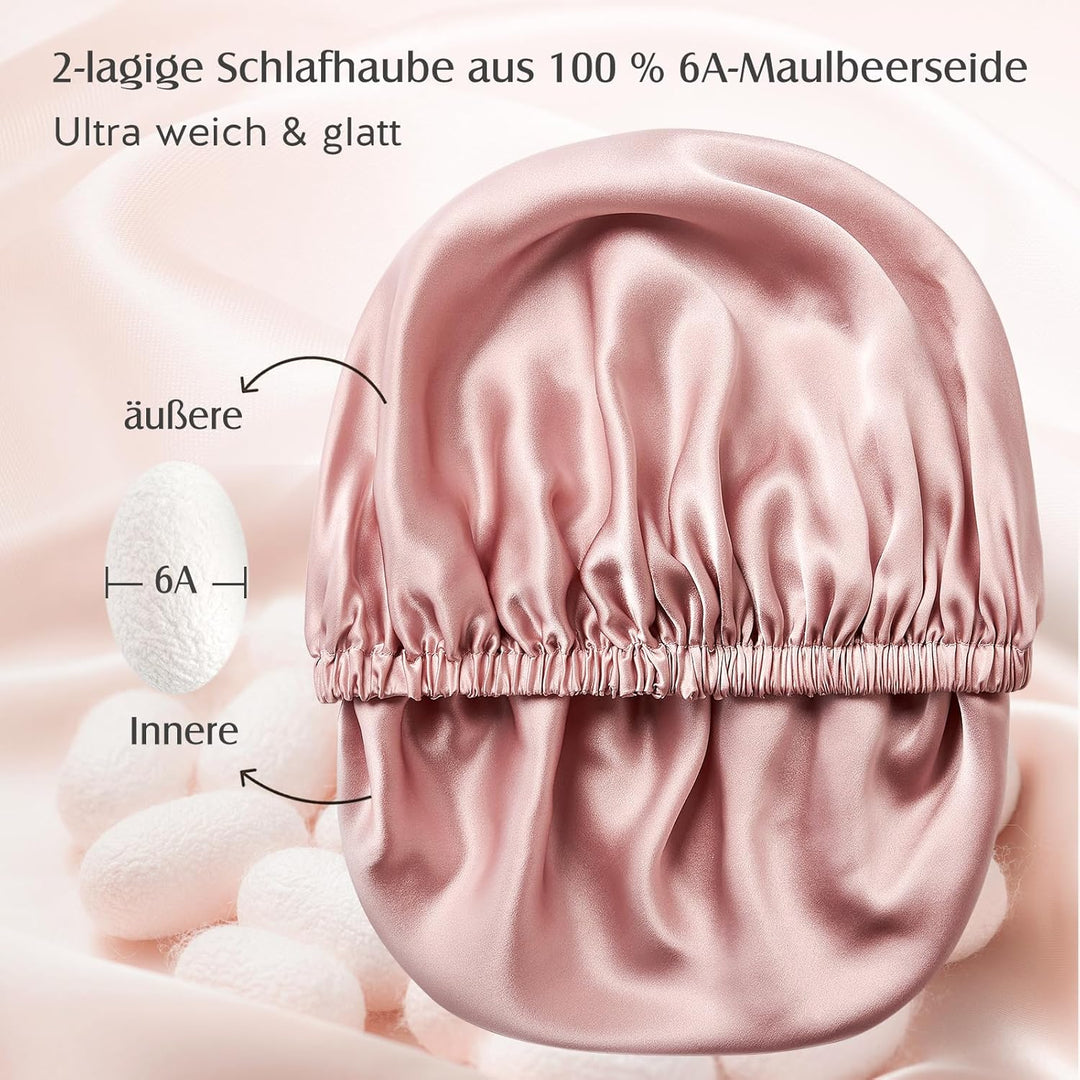 Umisleep Doppellagige 22 Momme 100% Maulbeerseide Schlafmütze für lockiges Haar, Atmungsaktive, Vers