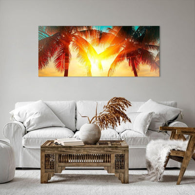 Wandbilder Dekoration Wohnzimmer Meer Palme Wasser Panorama Bilder auf Leinwand 120x50cm Leinwandbil