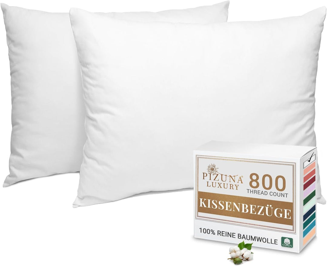 Pizuna Luxuriöser Soft-Satin 2er Pack Kissenbezug 70 x 90 cm Weiss, 800 Fadenzahl Baumwolle Kissenbe