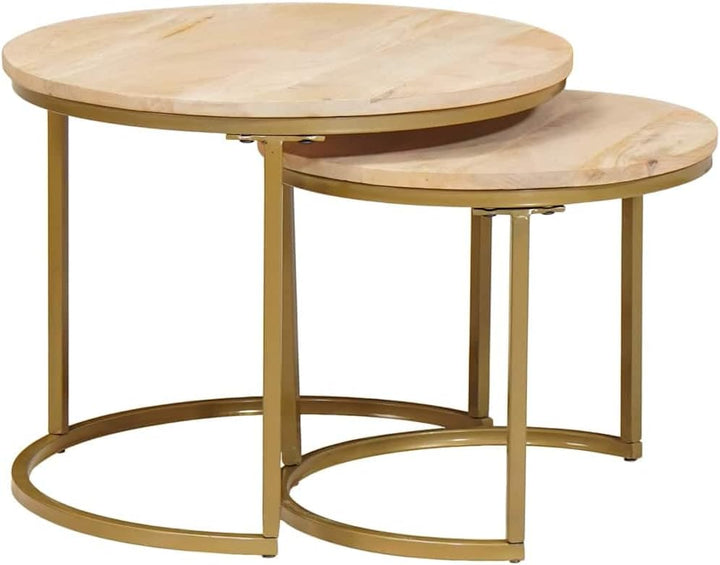 vidaXL Nesting-Couchtische 2 pcs Weiss Massivholz Mango und Stahl, Wohnzimmer, runde, Moderne Coucht