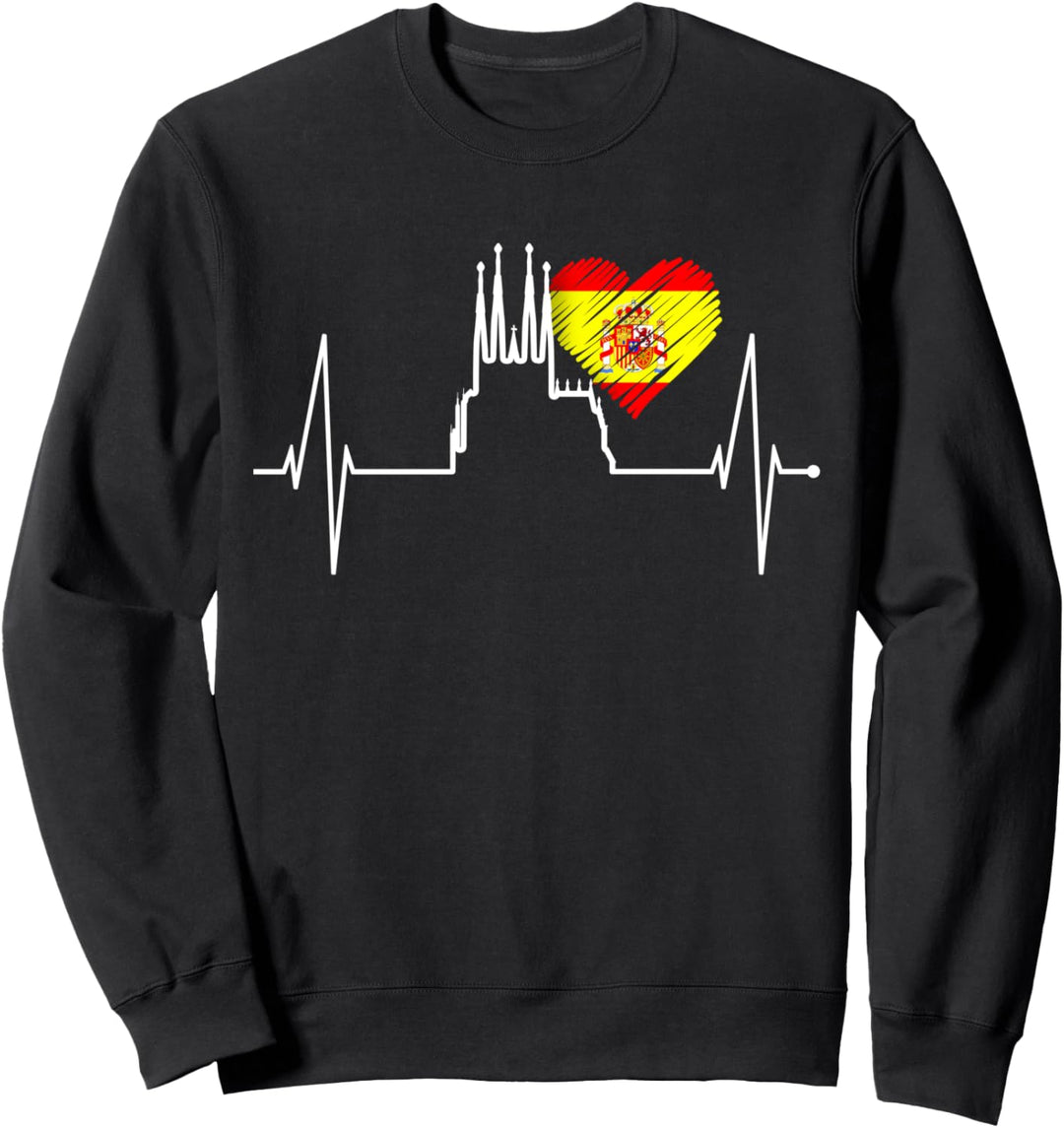 Barcelona Skyline Herzschlag Spanien Flagge Sagrada Familia Sweatshirt