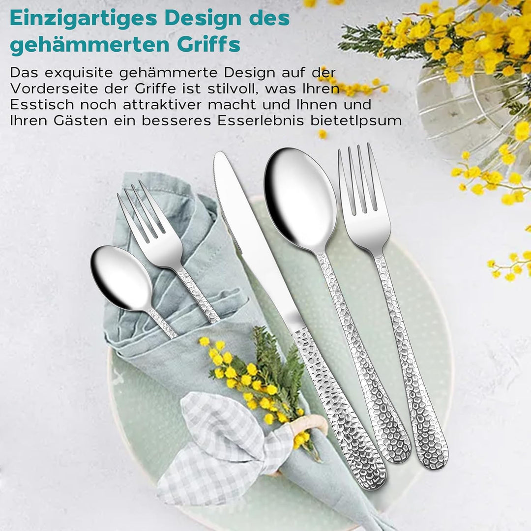 Homikit Besteck Set, 60-teilig Besteckset für 12 Personen, Edelstahl Gehämmertes Tafelbesteck, Essbe