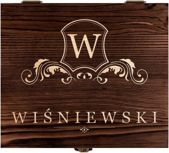Maverton Whisky Steine Set - in Holzbox mit Gravur - 8 Eiswürfel & 2 Whisky Gläser - wiederverwendba