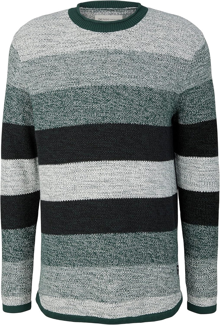 TOM TAILOR Denim Herren Strickpullover mit Streifen L 30905 - Green Off White Color Flow, L 30905 -