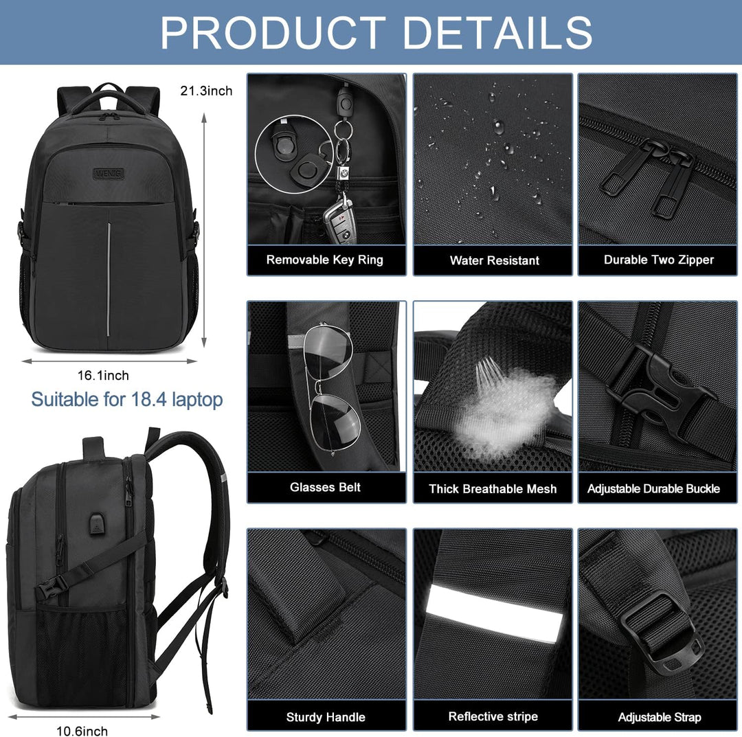 Extra Gross Rucksack Herren 55L,18.4 Zoll Laptop für Schule Arbeit mit USB Ladeanschluss Wasserdicht