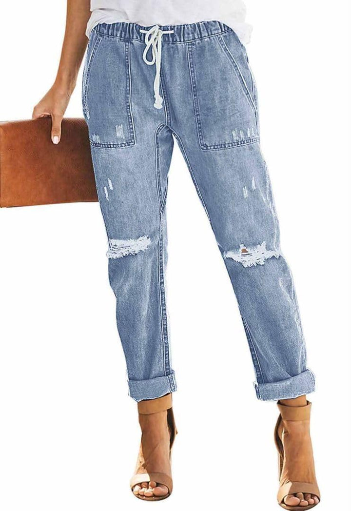 Alaster Queen Jeans Damen Lässig High Waist Baggy Damen Knie Zerrissen Jeans 209-himmelblau S, 209-h