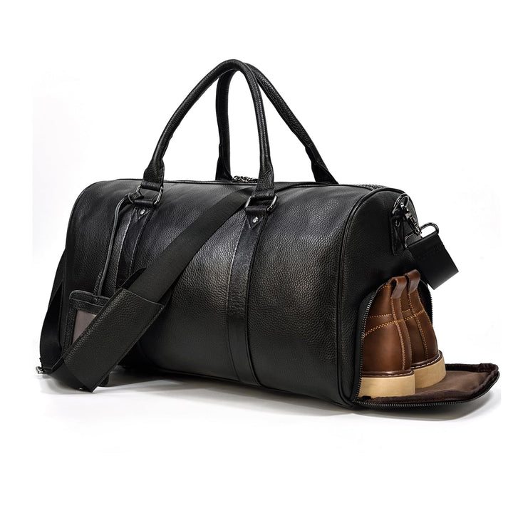 Luufan Unisex Leder Reisetasche Vintage Reisetasche Schwarz, Schwarz