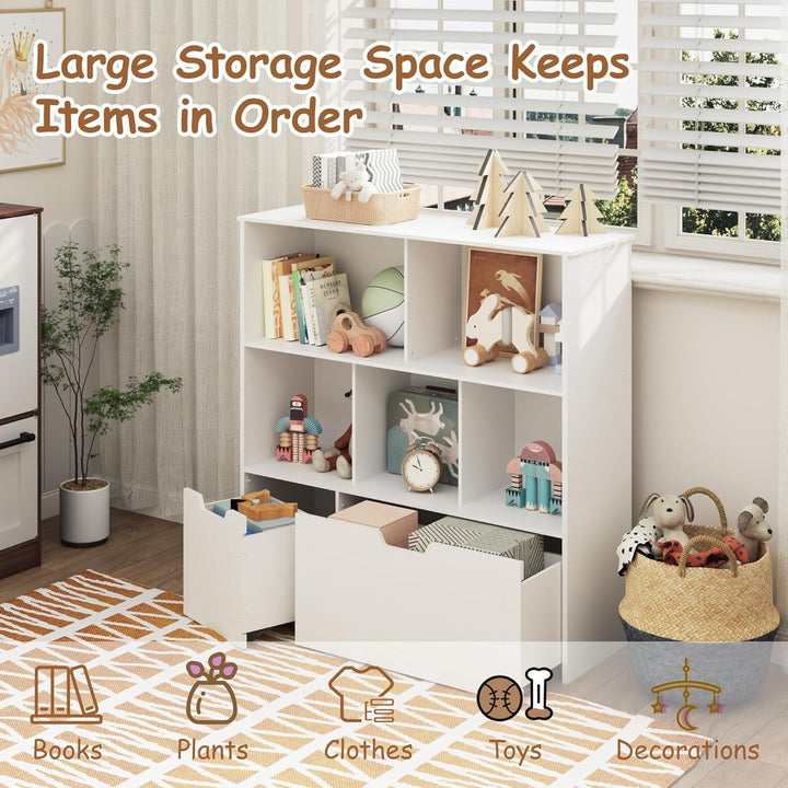 BRINJOY Kinderregal mit 8 Boxen Kinderschrank Holz Bücherregal für Kinder Aufbewahrungsbox mit 2 Bew