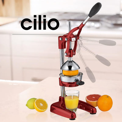 Cilio LIVORNO Granatapfel Presse, Saftpresse Manuell | rostfreier Edelstahl | Rot | Profi Fruchtpres