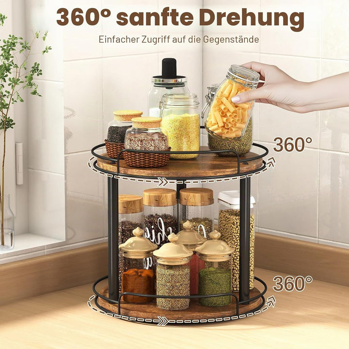 LAMU Lazy Susan Drehteller-Organizer aus Holz für Schrank, 2 Etagen, Lazy Susan Gewürzregal für Küch