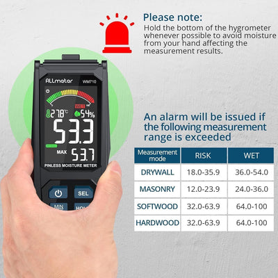 ALLmeter Nadelloser Holzfeuchtemessgerät Feuchtigkeitsmessgerät mit Temperatur-/Feuchtigkeitssonde 2