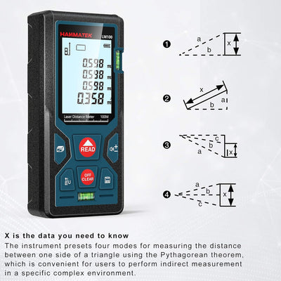 Entfernungsmesser, HANMATEK LM100 100M Digitales Laser Entfernungsmesse mit LCD Hintergrundbeleuchtu