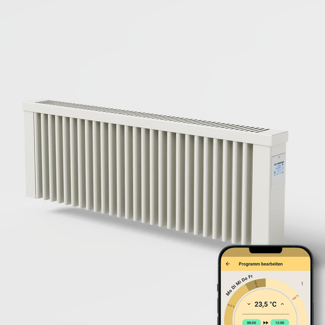 AeroFlow Elektroheizung mit Schamotte Speicherkern FlexiSmart Pro WLAN Fähig App Steuerung (SLIM 120
