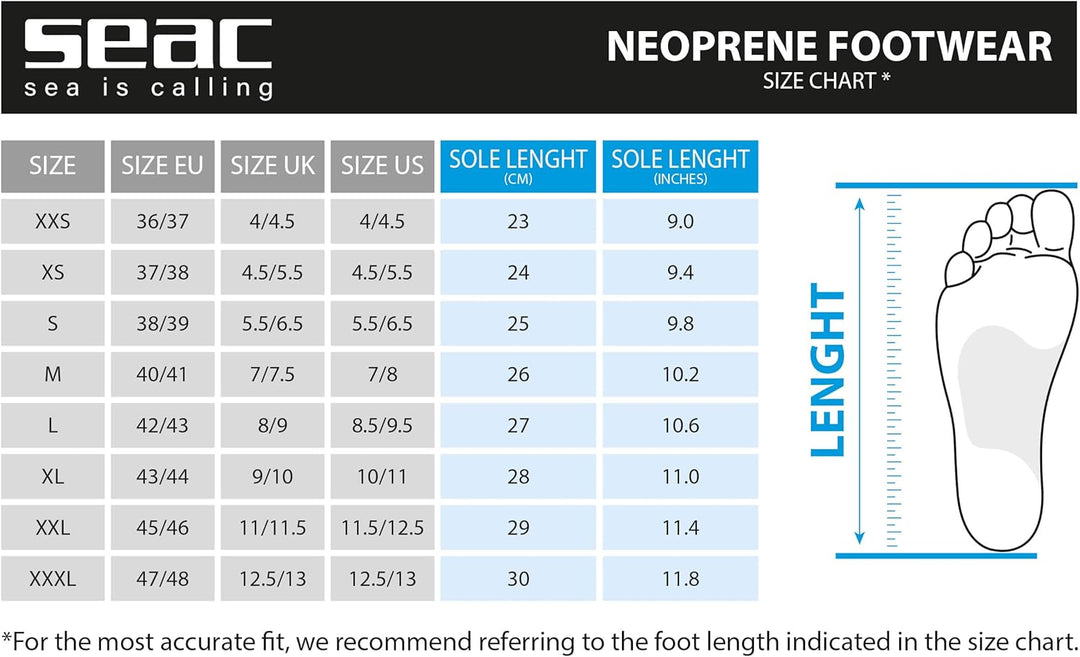 Seac Basic HD, Füssling aus 5 mm Neopren und fester Laufsohle, Taucherschuhe für Geräteflosse XXS, X