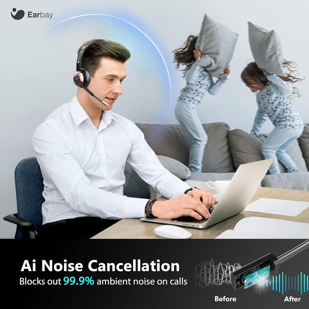 Earbay Kabelloses Headset, Bluetooth-Headset mit Mikrofon und Rauschunterdrückung &amp; USB-Dongle, Kabe