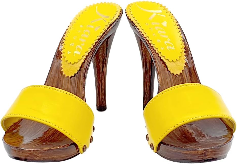 Kiara Shoes sexy Clogs aus Gerlb Leder - KM7203 GIALLO (40 EU, GELB) 40 EU Gelb, 40 EU Gelb
