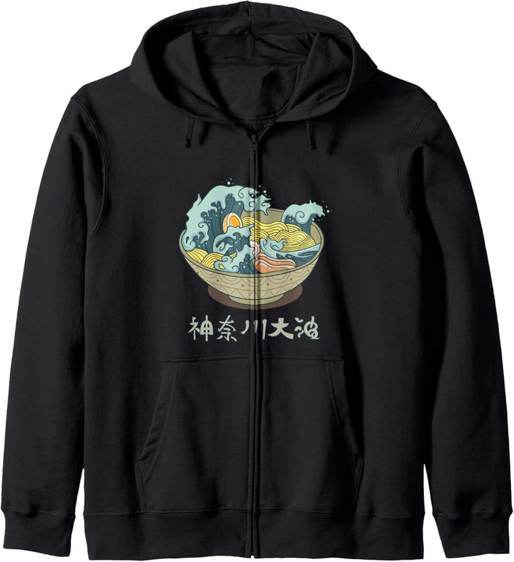 Kawaii Künstlerische Ramen Grosse Welle Aus Kanagawa Kapuzenjacke
