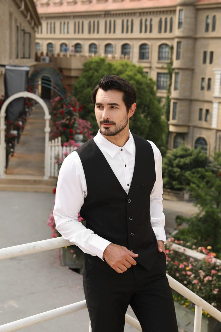 Allthemen Herren Weste Slim fit V Ausschnitt Anzugweste Ärmellose Westen für Business Hochzeit M #92