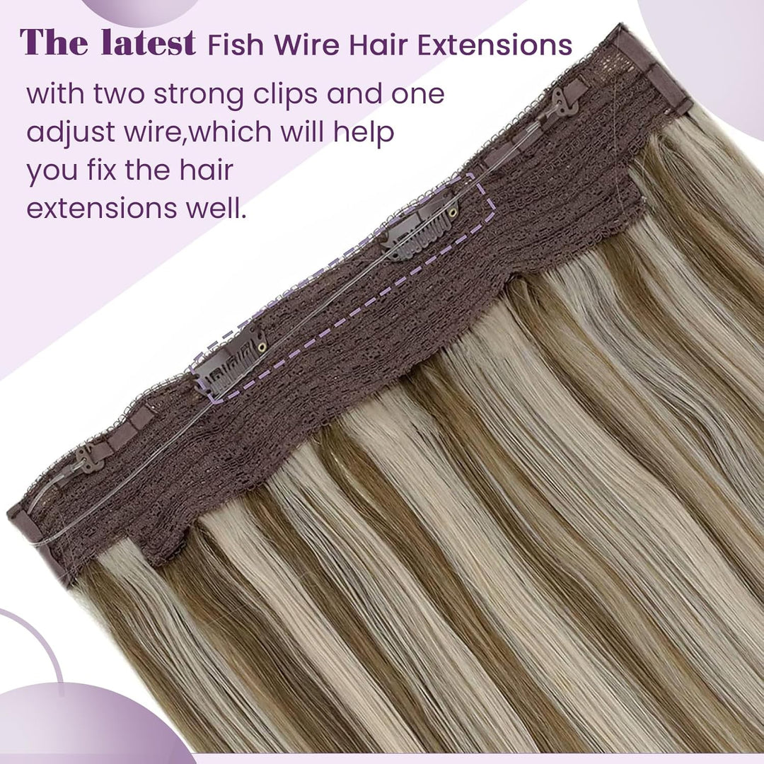 LaaVoo Remy Extensions Echthaar mit Draht Braun Blond Invisible Wire Extensions Echthaar Hellbraun H