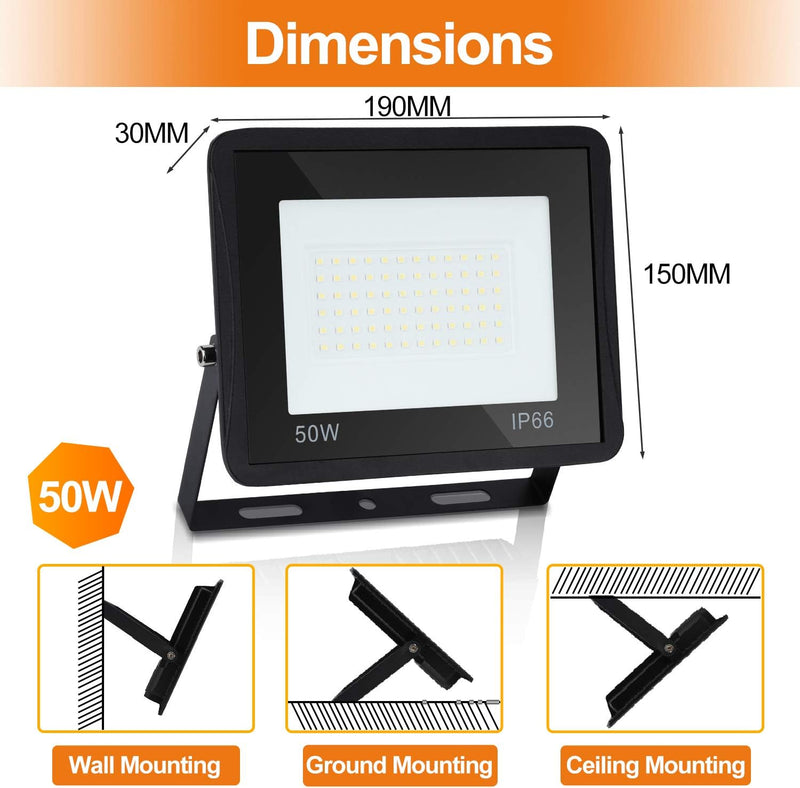 Lospitch 50W LED Strahler, Superhell LED Fluter 3000K Warmweiss, 4250LM LED Scheinwerfer Aussen, IP6