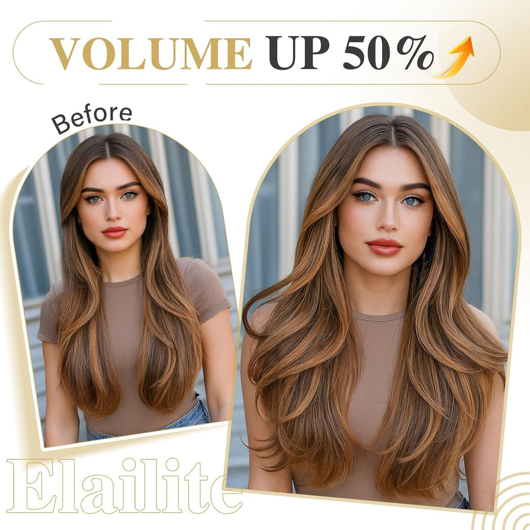 Elailite Extensions Echthaar Clip in 8 Tressen Glatt #2T2P6 Dunkelbraun/Hellbraun, Haarverlängerung