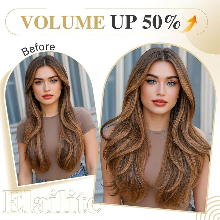 Elailite Extensions Echthaar Clip in 8 Tressen Glatt #2T2P6 Dunkelbraun/Hellbraun, Haarverlängerung