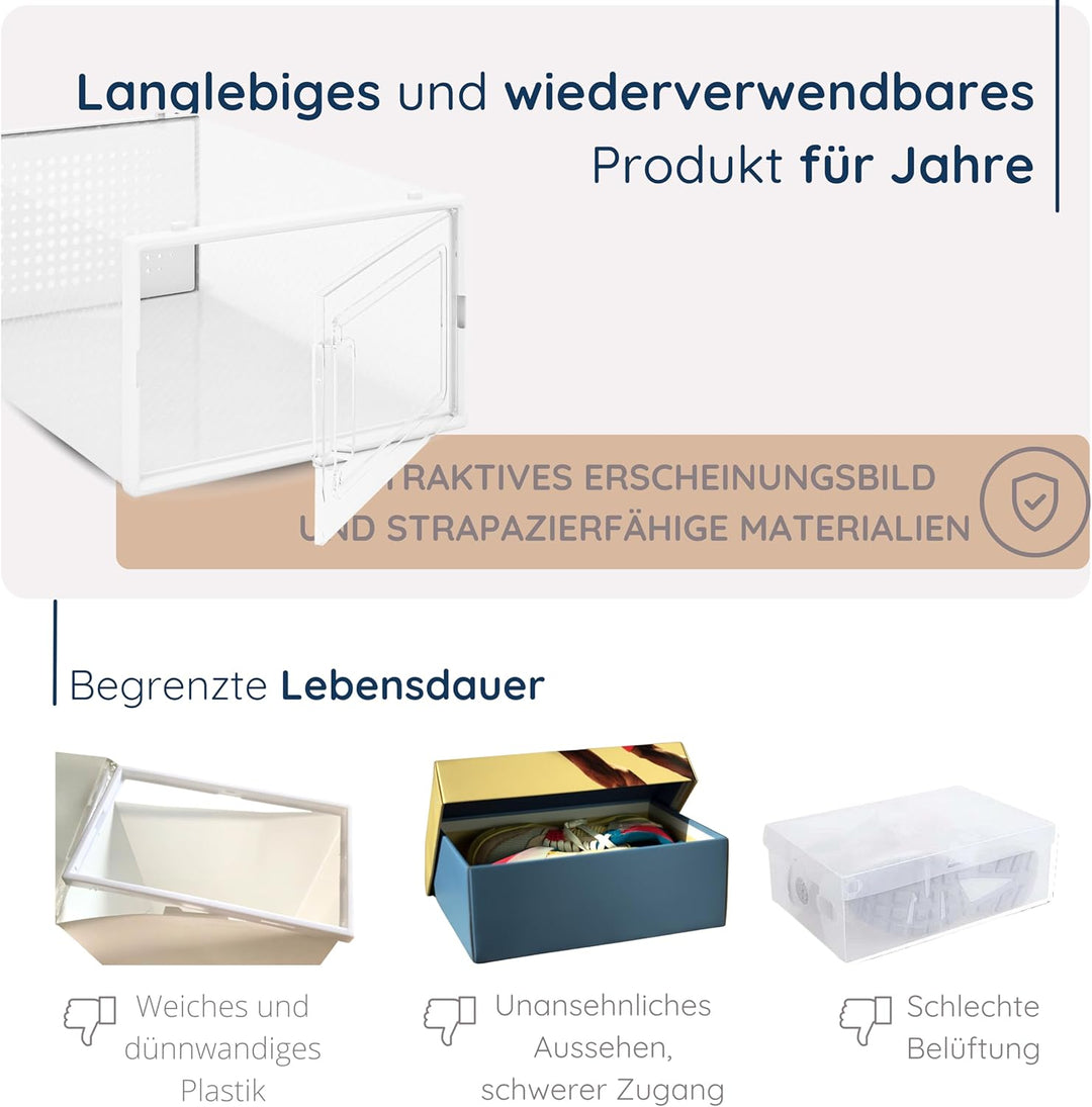 Stapelbar Faltbare Schuhkisten - Robuste Schuhaufbewahrungsboxen - Schuhorganizer - Kunststoff trans