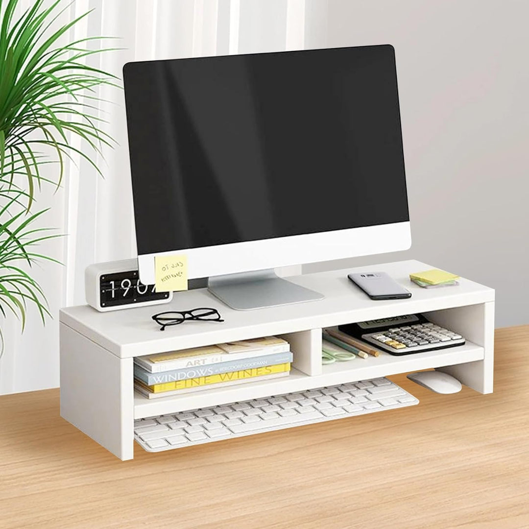 Monitorerhöhung Weiss Aus Holz Monitorständer mit 2 Ablagefächern Bildschirmerhöhung Computer Monito