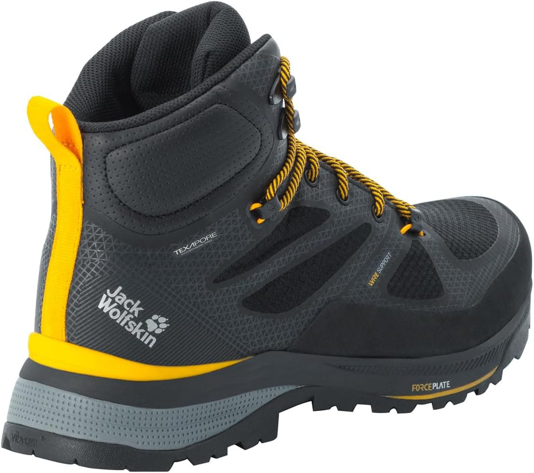 Jack Wolfskin Herren Force Striker Texapore Mid M Walking-Schuh 41 EU Black Burly Yellow Xt, 41 EU B
