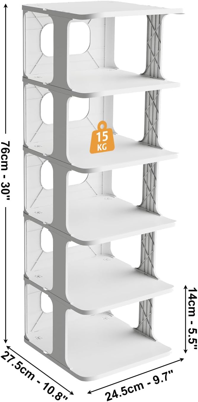 Ribelli Schuhregal 6 Ebenen, Schuhschrank Schmal, Stapelbar Klein Regal Hoch, Kunststoff Schuhablage