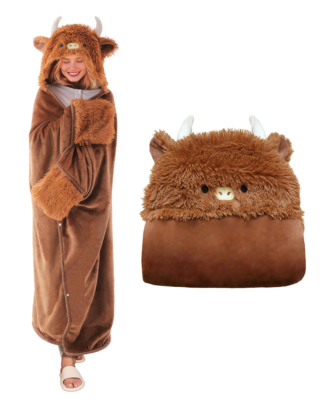 SQEQE Tragbare Decken mit Kapuze und Handschuhen Hoodie Decke Sofadecke Cartoon Kuscheldecke für Dam