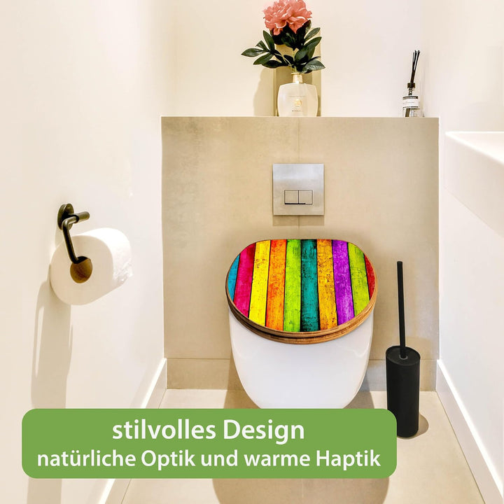 banjado Design WC Sitz Bambus Absenkautomatik 45,8x37,5cm - Toilettendeckel mit Absenkautomatik Holz