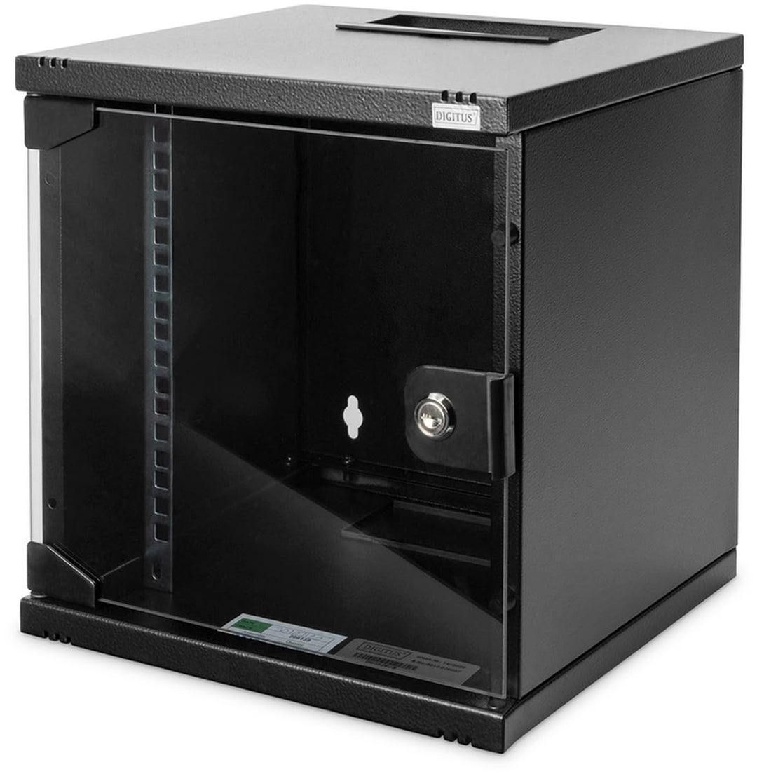 DIGITUS 10-Zoll Set - Netzwerk-Schrank 6HE Schwarz - Fachboden - Steckdosenleiste - 8-Port Patch-Pan