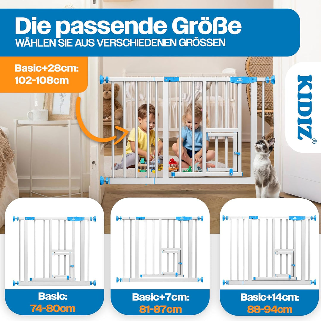 KIDIZ® Türschutzgitter Absperrgitter Treppengitter Kindergitter | mit Türe für Hunde und Katzen, Hau
