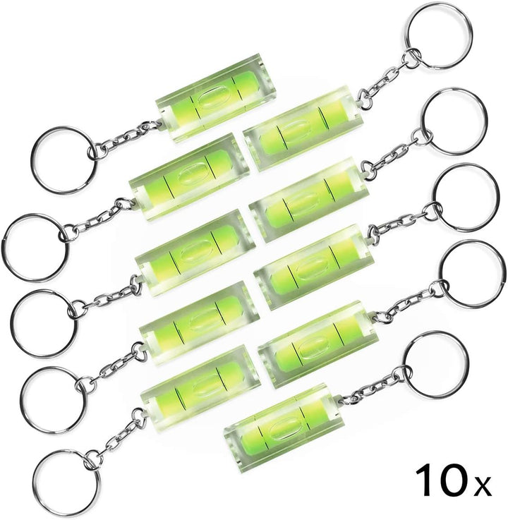 10x Mini-Wasserwaage aus Acrylglas mit Schlüsselanhänger, 10x