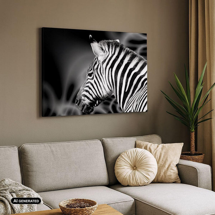 Bilder auf Leinwand Tier Zebra Streifen Leinwandbild mit Rahmen 70x50cm Wandbilder Dekoration Wohnzi