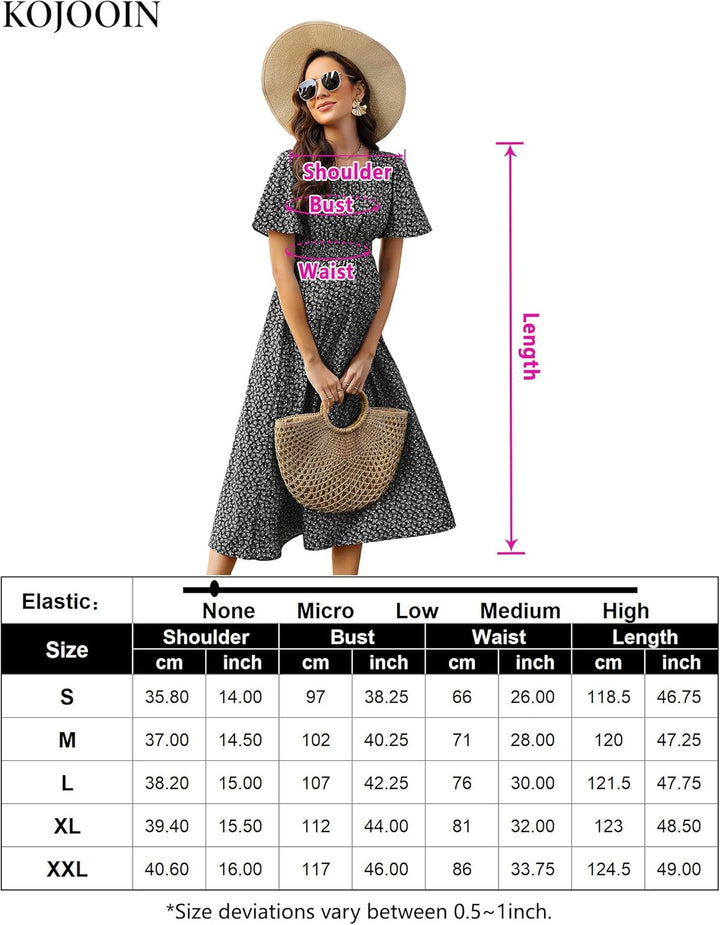 KOJOOIN Damen Umstandskleid Kurzarm Schwangerschafts Bedrucktes Kleid mit Rundhalsausschnitt und Rüs