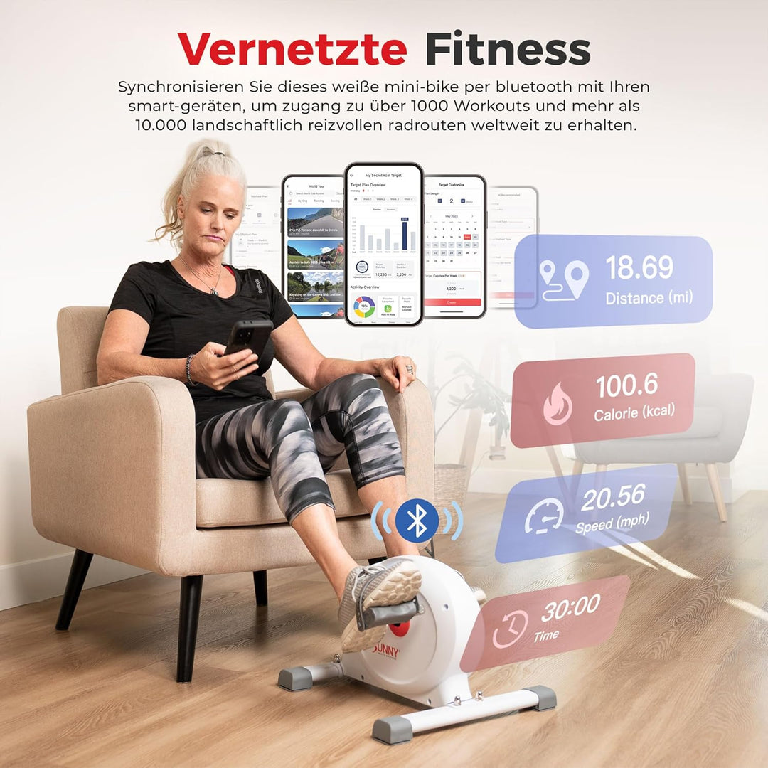 Sunny Health & Fitness Smart-Heimtrainer, Untertisch-Mini-Pedaltrainer mit Doppelfunktion für Senior