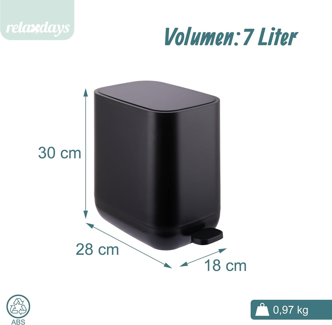 Relaxdays Mülleimer, 7 Liter, Absenkautomatik, entnehmbarer Inneneimer, Matter Kunststoff, schmaler