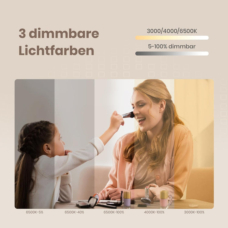 EMKE® 4 in 1 Badspiegel mit Beleuchtung 60x80cm LED Lichtspiegel mit 3000K/4000K/6500K Touch+Dimmbar