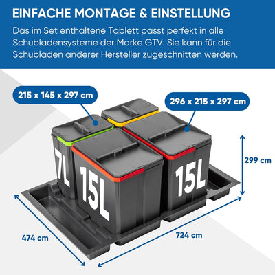 GTV - Abfallsammler Set AxiSpace, für Schubladen und Schränke mit Breite 800 mm, Set Besteht aus Beh