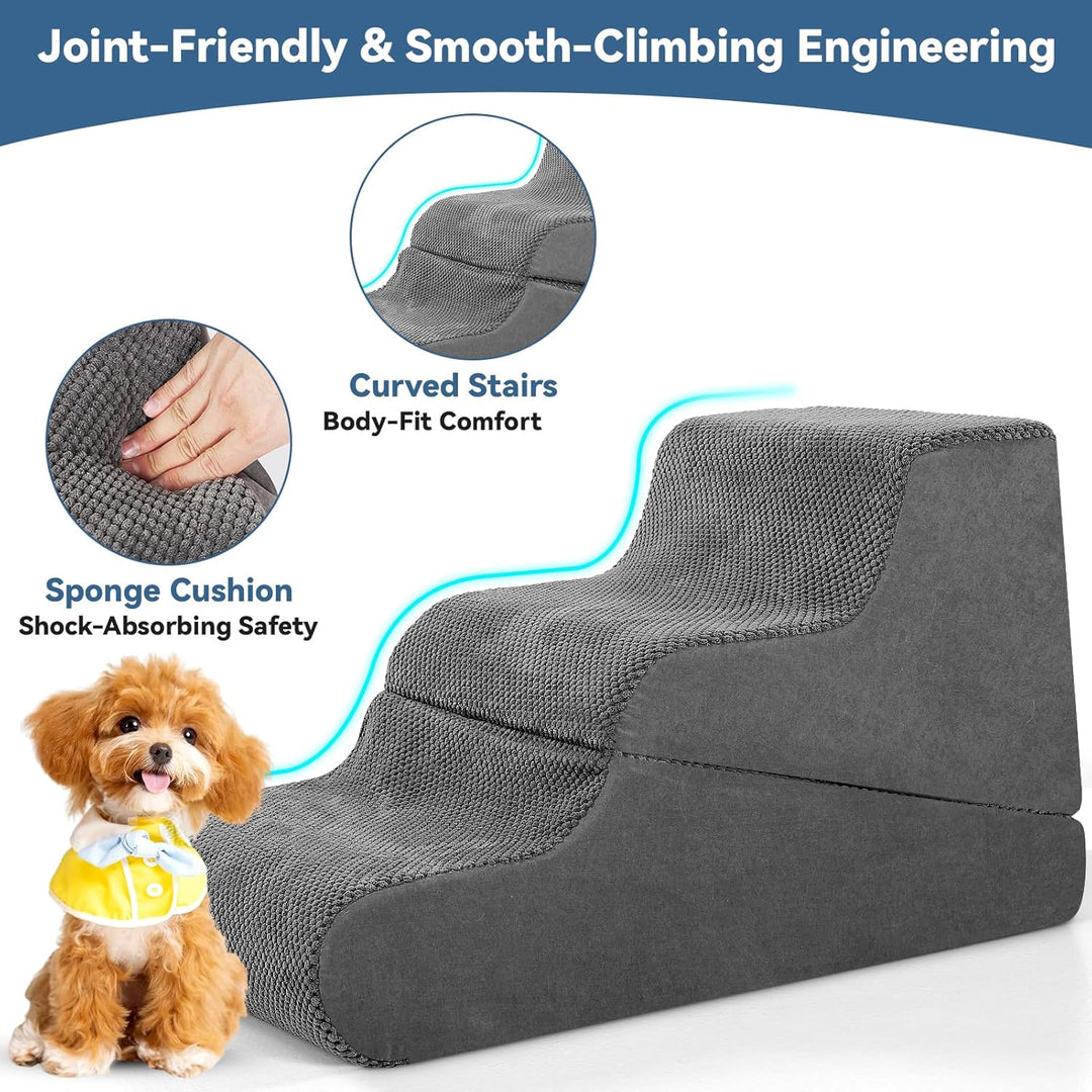 Hundetreppe für Bett kleine Hunde, 40 cm hoch, 2-in-1 umwandelbare 3-stufige Haustiertreppe und Ramp
