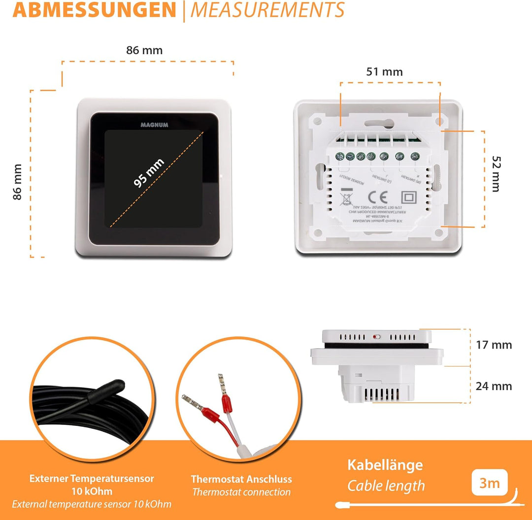MRC WiFi Smart Thermostat/Raumregler mit Bodenfühler für Fussbodenheizung, Elektro-Heizung, Konvekto