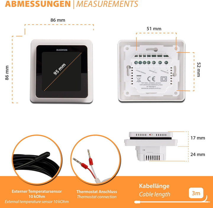 MRC WiFi Smart Thermostat/Raumregler mit Bodenfühler für Fussbodenheizung, Elektro-Heizung, Konvekto