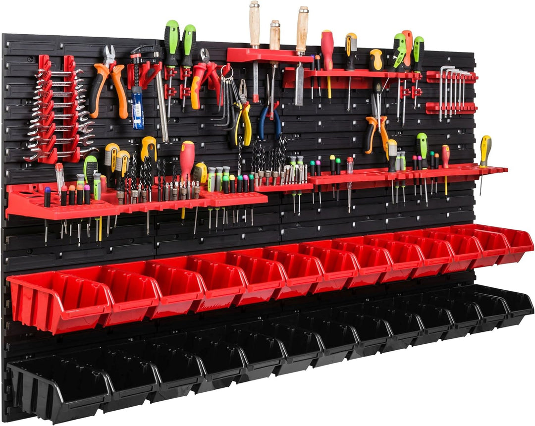 Lagersystem Werkstattregal | 156 x 78 cm | 26 stck. Box | Wandregal mit Werkzeughalterungen und Stap