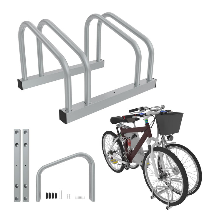 Froadp Fahrradständer Boden für 2 Fahrräder,Mehrfachständer für 30-65mm Reifenbreite, Galvanisierter